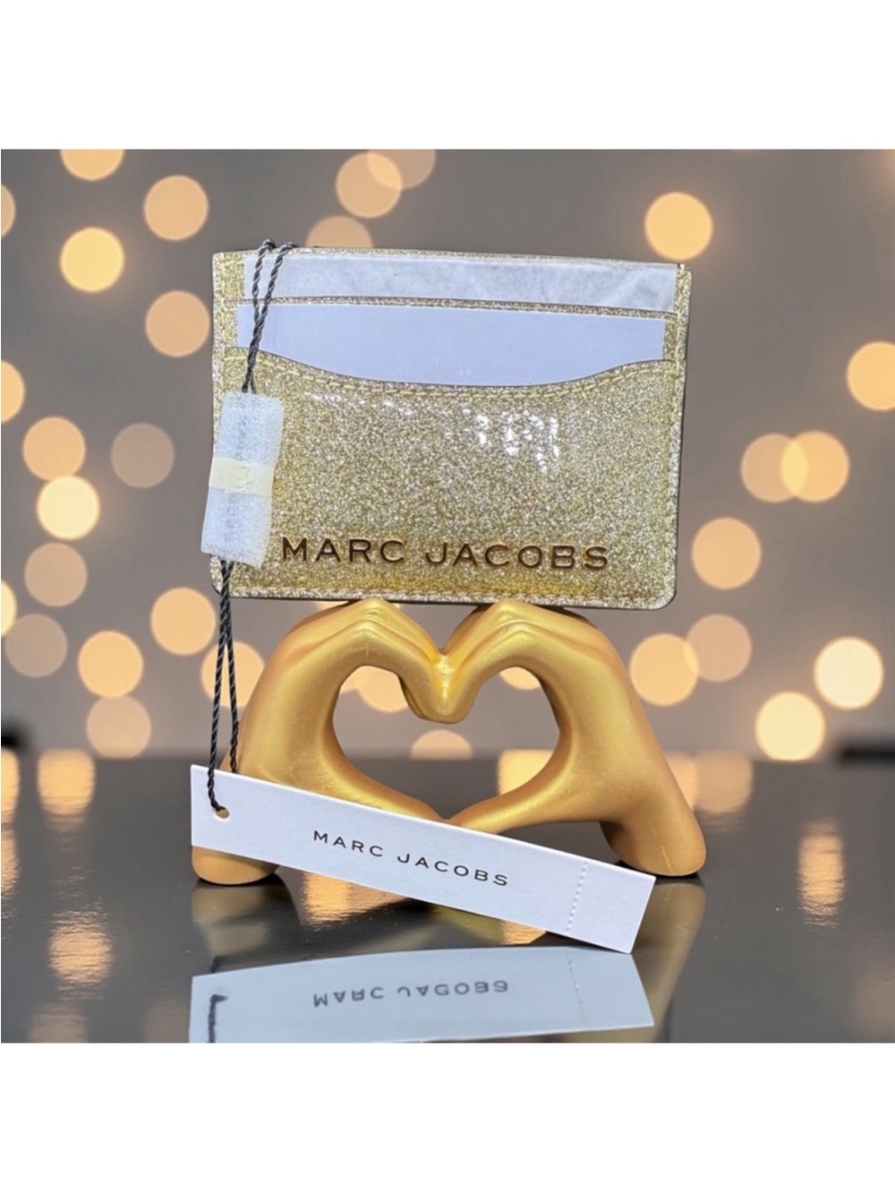 MARC JACOBS Gold Glitter Card Holder NWT